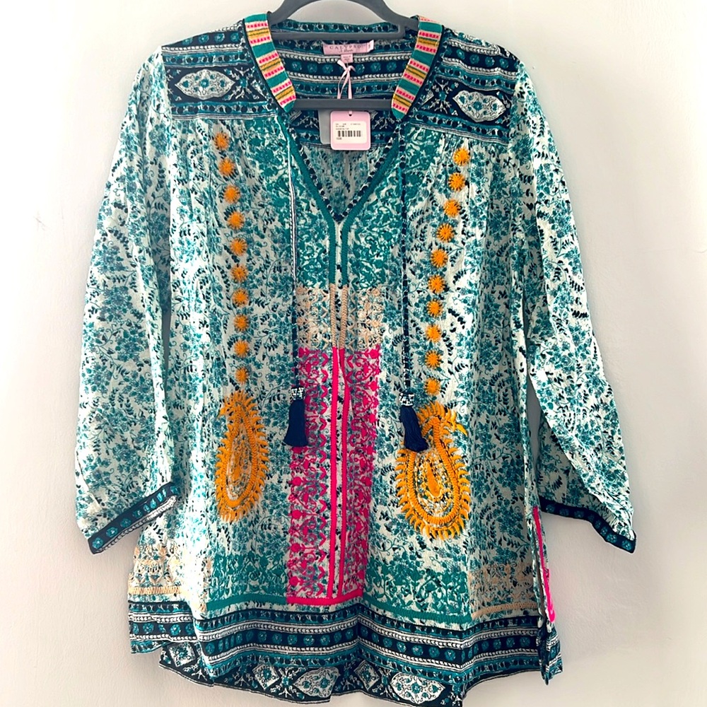 NWT- Calypso St. Barth embroidered top blouse.  Size S